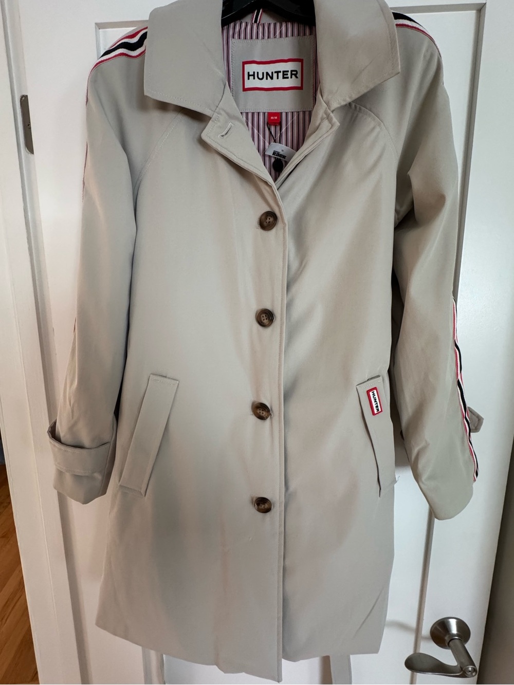 NEW Hunter Sophia Sleeve Stripe Trench Coat in Vanilla - Picture 6 of 11